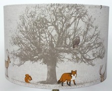 Handmade Fryetts Woodland TREE, STAG and Fox and Owl Tatton  Drum Lampshade