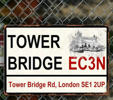 Vintage British London England Metal Street Sign Famous Tower Bridge Retro UK