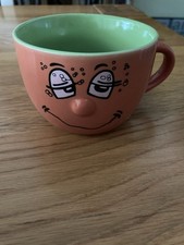 Retro Funny Happy Face Coffee Tea Mug Saucer Green Tableware Vintage Cup