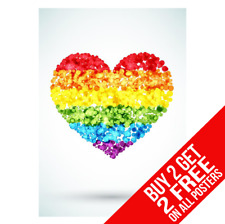 RAINBOW LOVE HEART FLAG LGBT GAY PRIDE POSTER PRINT A3 A4 - BUY 2 GET ANY 2 FREE