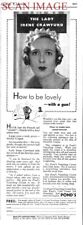 PONDS Vanishing Cream Print Ad 1937 Lady Irene Crawford Cosmetics ADVERT 716/158