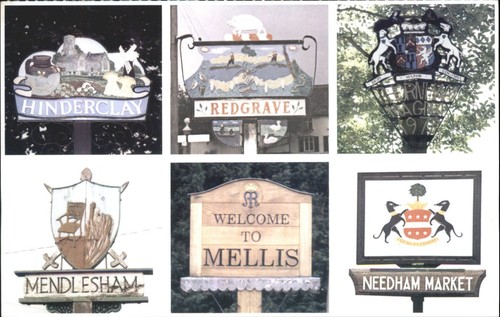 Suffolk village signs postcard - suffolk,