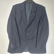 THE LABEL Mens Suit Jacket Size 46R Navy Blue Pure New Wool Pinstripe Blazer