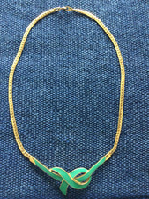 Vintage Gold Tone Necklace Emerald Green Twist Enamel FREEPOST