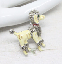 Vintage 1950s Enamel and Marcasite Poodle Dog BROOCH Pin Jewellery