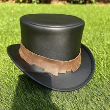 Handmade Black Leather Top Hat