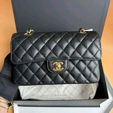 CHANEL Classic Double Flap Black Medium Caviar Leather Preowned Excellent Auth