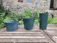 3 x Tin Flower Bucket Vintage Jug Vase Metal Rustic Holder Used
