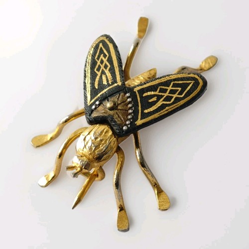 Damascene brooch vintage bug - damascene,