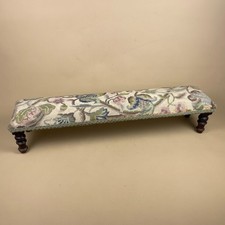 Antique Needlepoint Footstool Long Upholstered Floral Tapestry Accent Bench