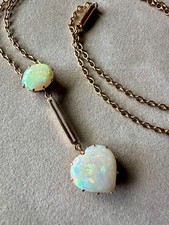 BEAUTIFUL ANTIQUE EDWARDIAN 15ct GOLD NATURAL OPAL HEART PENDANT NECKLACE 5.4g