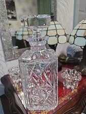 Vintage Cut Glass Whisky Decanter with Stopper, Square Crystal Style