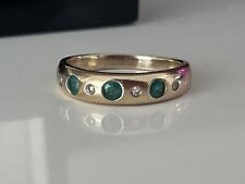 9K Yellow Gold 0.4ct Zambian Emerald & Diamond Flush Set RIng UK V