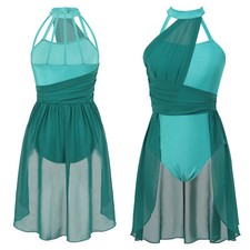 UK Lyrical Dance Leotard Dress Dancewear Costume Halter Neck Leotard Gymnastic