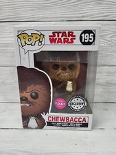 Star Wars Funko Pop Chewbacca With Porg #195 Flocked Exclusive.Boxed. PW