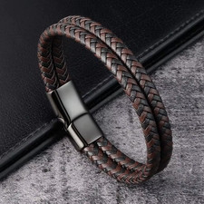 Men's Man Bracelet Retro Clasp Leather WristBand Magnetic Braided Fashion Gifts