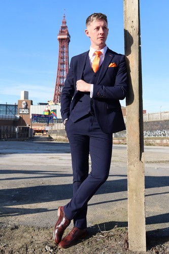 Mens navy check three piece - navy,