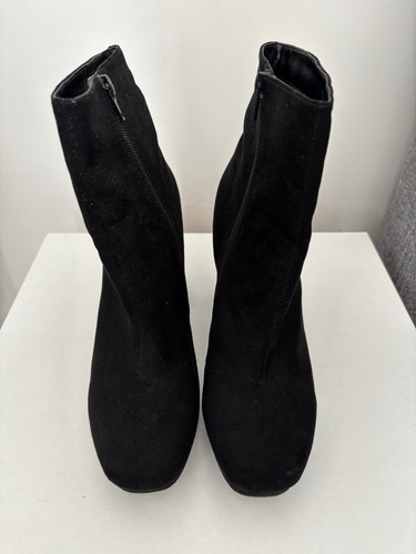 Black faux suede block - suede, ankle