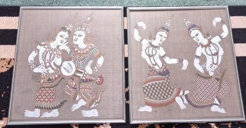 Vintage thai silk paintings - vintage,