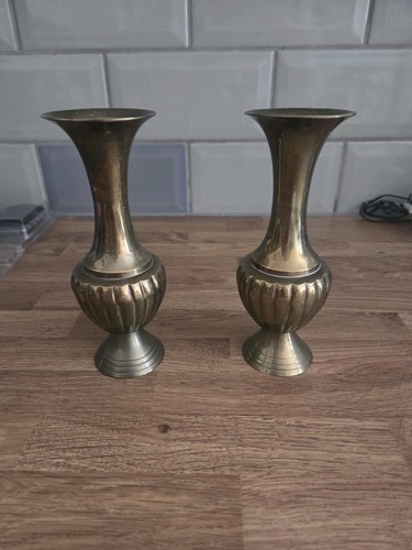 Pair vintage brass vases - brass,
