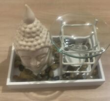 Bhuddha Oil Burner With Tray & Stones & Ornamental Buddha. Home Sweet Home.