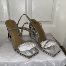 Ego Farah Silver Ankle Strap Chain Heel Sandals (Size 7) - See Full Description