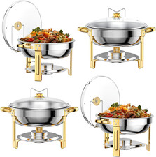 Chafing Dishes for Buffet Set: 100% Pre-Installed Chafers for Catering - round C