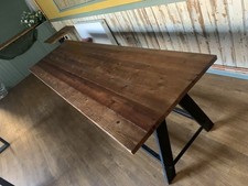 Large Hard Wood Table With Solid Metal Legs 0.9m X 3m