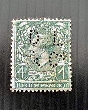 Kgv four pence used perfin - gb,