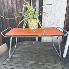 Vintage Folding Tray Retro Bright Orange Picnic Camping Small Table Aluminium