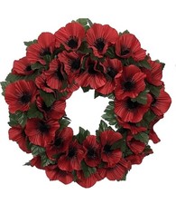 Red Poppy Wreath - Artificial Red Poppy Wreath with Leaves - 36cm / 14" Diameter