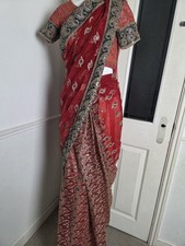 Red Net Embroidered Saree Sari