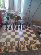 Antique/ Vintage Wooden Boxed Chess Set,unrestored,unaltered, Full Set-488TPCNTR