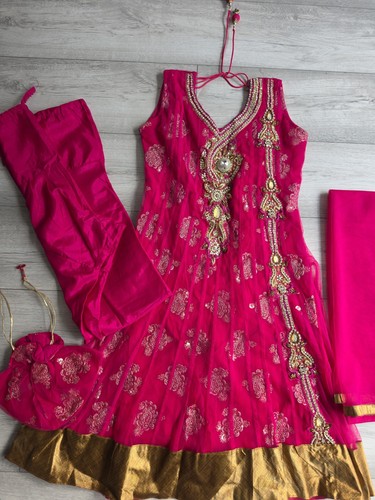 Fusia pink gold anarkali - pink,