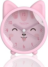 Roadtime Cute Animal Alarm Clock for Kids, Non-Ticking Cat, Pink 