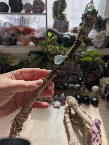 Crystal wand driftwood base - crystal,