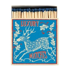 Deer Stag Luxury Giant Square Matchbox, Blue Tip Long Matches, Candles Gift