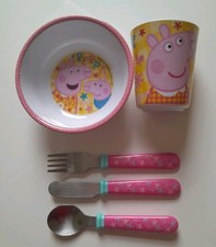 Peppa Pig Plastic Kids Dining Set Bowl Cup & Cutlery Age 3+