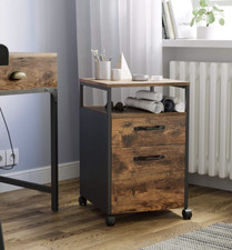 Industrial Filing Cabinet Office Storage Desk Unit Vintage Rustic Wheels Drawers