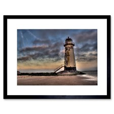 Photo Talacre Lighthouse Ghostly Coast Beach Rustic Wales Framed Print 12x16"