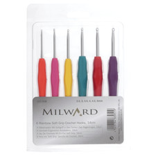 Milward Crochet Hook Set  Soft Grip Handles Soft Touch 14cm x 6 Assorted Sizes 