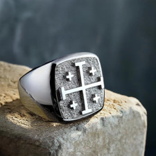 Jerusalem Cross Solid 925 Silver Ring Knights Templar Heraldic Symbol Jewelry