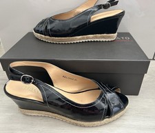 Ladies Black Patent Wedge Sandals Size 6 Staccato With Box And Dust Covers