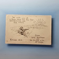 WW1 Military Postcard C1914 4Th Corps Christmas Card Rare From Lady Rawlinson