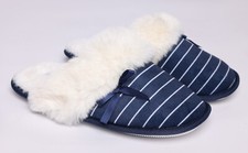 Ladies Slip On Striped Fur Slippers Size 3 to 8 UK - WOMENS WINTER WARM MULES