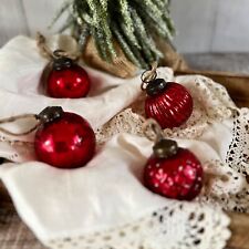 Set 4 Vintage Red Recycled Glass Baubles Antique Red Christmas Tree Decorations