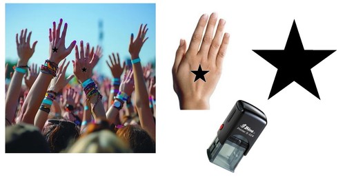 Black star hand stamp - black,