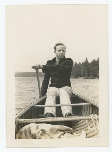 Vintage photo man rowing - b&w,