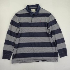 JOULES Polo Shirt XXL Blue Men's 100% Cotton Striped Long Sleeve Classic Rugby