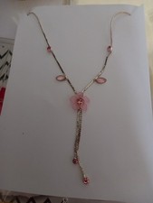 16in Chain With 3in Back Drop. Pink Stones. Leaf Flower.